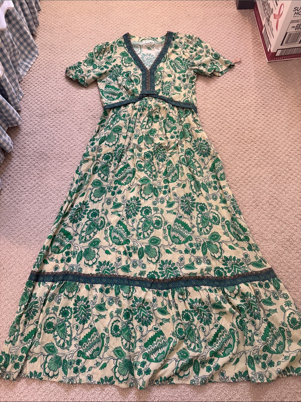 See U Soon Green Floral V-Neck Maxi Dress, Small